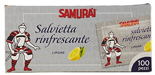 Samurai 3246-SR Lot de 100 lingettes rince-Doigts en Sachet Individuel, Viscose et Polyester, 18,5 x 14 x 0,15 cm, argenté