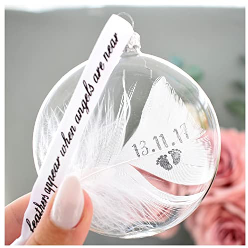 Feather Memorial Bauble Personalised Glass Family Christmas Tree Decoration. Gift Boxed Handmade Keepsake