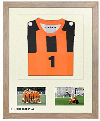 Bildershop-24 Bilderrahmen Trikotrahmen stabil RahmBig Eiche Natur 50 X 70 cm Rahmen für Trikots, Sport Shirts + Passepartout Elfenbein
