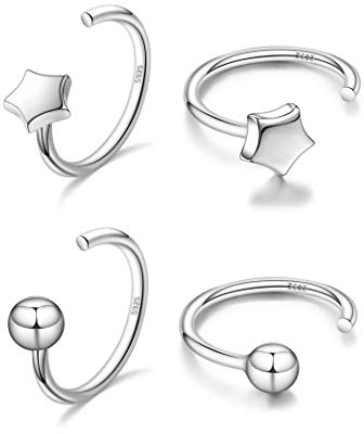 CHIC & ARTSY Ball Half Creolen 925 Sterling Silber Stern Huggie Creolen Tiny Hugger Creolen für Frauen Hug Huggie Ohrring Set 2 Paar