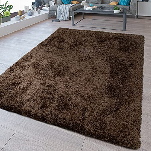 TT Home Waschbarer Hochflor Teppich Shaggy Flokati Look In Uni Braun, Größe:140x200 cm