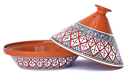 KAMSAH Hand Made and Hand Painted Tagine Pot | Moroccan Ceramic Pots For Cooking and Stew Casserole Slow Cooker (Large, Supreme Bohemian Red)