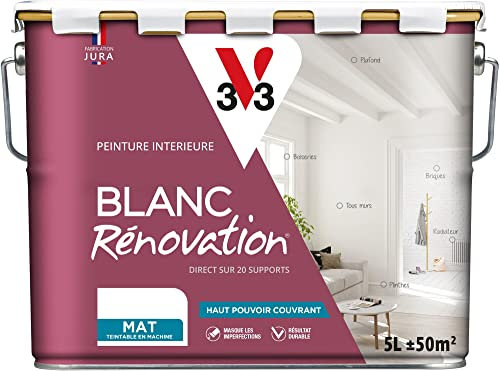 V33 Peinture blanche mur et plafond mat - multi-supports - monocouche - BLANC RENOVATION®, 5L