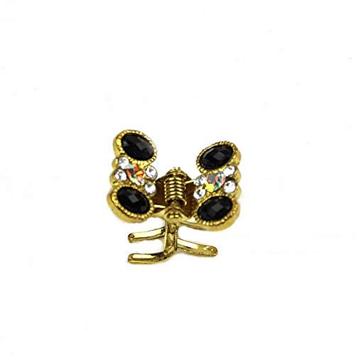 Petite pince cheveux crabe en métal doré et strass, noir, 2cmx1.7cm