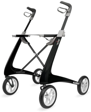 byACRE Carbon Ultralight Rollator Walker with Organizer Bag, Wide Track, 18.5 x 24 Seat (W x H), Black