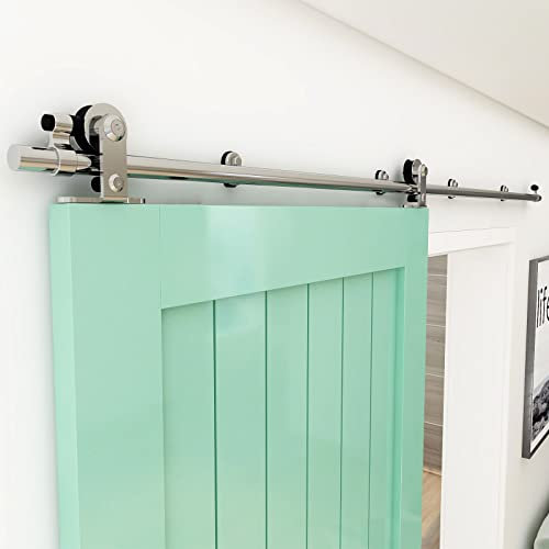 WOLFBIRD 6FT/183CM Barn Door Hardware Sliding Kit Stainless Steel for Single Wood Door Heavy Duty (T Shape Hanger)