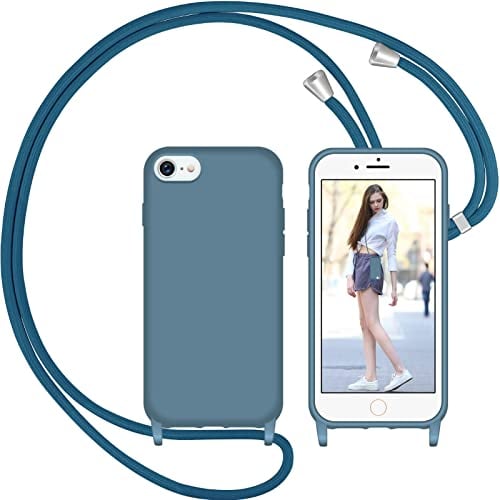 Nupcknn Liquid Silikon Handykette Hülle für iPhone 7/8/SE 2020 Hülle Necklace(abnehmbar) Hülle mit Kordel zum Umhängen Handy Schutzhülle mit Band(Ziegelblau, 4.7)