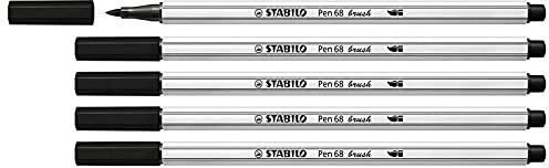 STABILO 5 Stück Fasermaler Pinselspitze Pen 68 schwarz