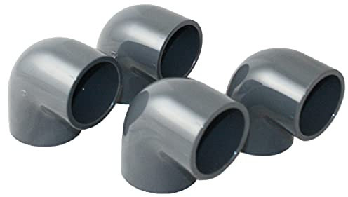 Baumaxxe 4x PVC Winkel 50mm Fitting Winkelmuffe Klebemuffe - 16 Bar - bm089 | 1 1/2 Zoll PVC Fitting, 2x Klebemuffe und Anschlagfuge, zum Verkleben mit PVC Rohr 50mm, Pool Zubehör für Poolverohrung 50mm