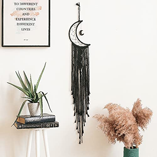 Schwarz Mond Makramee Traumfänger,Boho Deko Handgefertigt Macrame Wandbehang Gewebt Dreamcatcher Tapisserie Wanddeko Haus Dekoration Chic Home Decor Geschenke Apartment Schlafsaal Raumdekoration