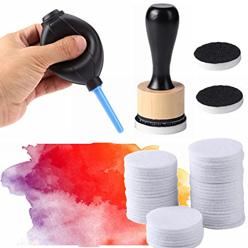 Briartw Alcohol Ink Blower Applicator Tool Mini Round Ink Blending Tool with 50 Felts Foams Set Replacement Refill Scrapbooking Painting Drawing Art Supplies Handle Ink Tools Embossing Stencils