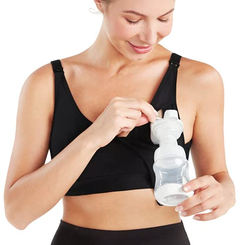 Momcozy Freihändiger Pump-BH, verstellbarer Milchpumpen-BH und Still-BH All in One mit Stilleinlagen, den ganzen Tag über für Spectra, Lansinoh, Philips Avent (schwarz, XXL)