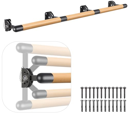 Kipika Système de Barre de Ballet Traditionnelle en Bois Massif, Barre Extensible pour Entraînement à la Maison, Support en Métal Durable,Réglage de la Hauteur, 2,7 m de Long, 3,8 cm de Diamètre