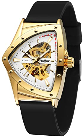 FORSINING wasserdicht, dreieckig, mechanisch, mit Silikonband, gold weiß schwarz, Mechanisch, AH751