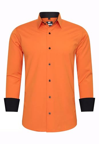 R-Neal Business-Hemd Herren Kontrast Hemd Hochzeit-Hemd Slim Fit Hemden Stretchhemd S - 4XL G44, Farbe:Orange, Größe:2XL