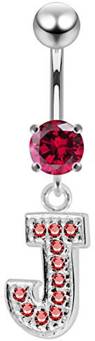 AZARIO LONDON J Alphabet Dangling Silver Belly Bar - Steel & Silver Navel Jewelry- Navel Ring Dangle- Belly Button Rings- 14G Curved Barbell