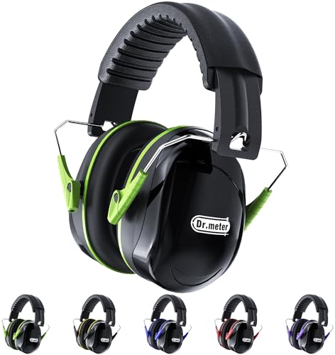 Dr.meter Cascos Antiruido, Cascos Insonorizados SNR 31dB Banda Ajustable para la Cabeza Plegables Defensores para Campo de Disparo Caza Negro+Verde