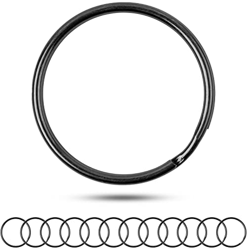 Schlüsselringe Set, Ø 38 mm Durchmesser, 12 Stück, aus gehärtetem Metall, in Schwarz, Metall Ringe Schlüsselanhänger, Schlüssel Organisation Autoschlüssel, Haustürschlüssel, Spaltringe O Ring DIY Kit