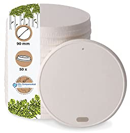 BIOZOYG Papp-Deckel mit Trinköffnung I Coffee-to-go Deckel Ø 90 mm weiß I Für Kaffee-To-Go Pappbecher I Biologisch abbaubar & kompostierbar I Kaffeebecher Deckel mit Trinkloch I 50 Stück