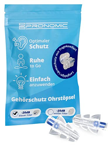Pronomic E20 Gehörschutz Ohrstöpsel 20dB - Gehörschutz im Tannenbaum-Design - Blauer Filter mit 20 dB Dämpfung - Medium-Größe - Aus weichem Silikon - Inhalt: 2 Stück