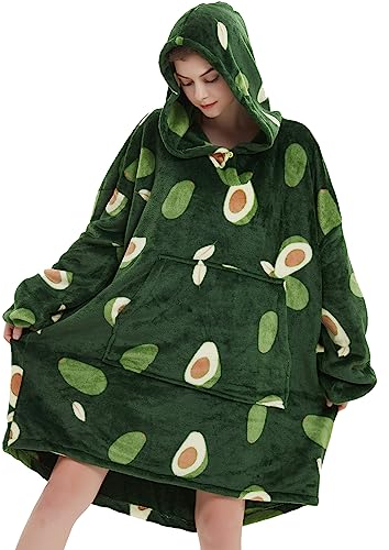 AABENCA Tragbare Decke Hoodie Erwachsene Oversized Sweatshirt Light Flanell Sherpa, warm und gemütlich, Einheitsgröße, Avocado