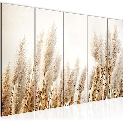 Runa Art Bild Boho pampasgras Wandbilder auf Vlies Leinwand 5 Teilig Wanddekoration Wohnzimmer Schlafzimmer 044456a