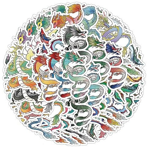 60 Pcs Dragon Stickers for Kids Teens Adults Boys Girls Gift,Stickers Pack for Laptop,Skateboard,Luggage,Car,Bike, Cup,Computer,Water Bottle Decor,Cartoon Dragon Vinyl Waterproof Sticker Decals