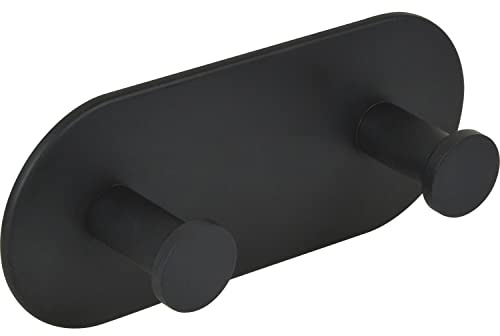 TECHNIK TEAM Kleiderhaken selbstklebend Demon Breite 120mm, Höhe 50mm - zweifach Klebehaken extra stark - Wandhaken, Stahl schwarz pulverbeschichtet