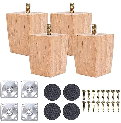 Vientiane Sofa Ersatzbeine, 4 PCS Pack Möbelbeine Aus Holz, Tischbeine Holz, Möbelfüße Aus Holz, Holzfarbe Aus Eiche für Stühle Und Sofa, Mit Schrauben Und Filzgleiter(60mm)