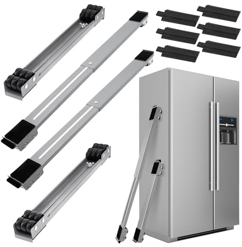 Ausziehbare Möbelrollen, 6 Stück, Mover-Werkzeuge mit 24 Rollenbremsen für schwere Waschtrockner, Maschinen, Kühlschrank für mobile Räder, starker Standfuß, hält bis zu 300 kg, Grau