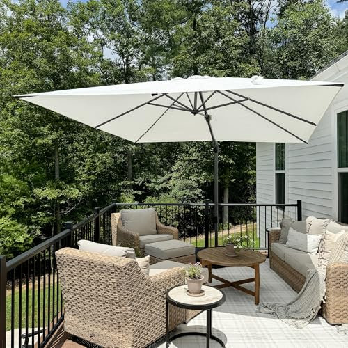 PURPLE LEAF Ombrellone Deportato 2,7 × 2,7 m Quadrato Ombrellone Da Giardino Esterno Rotante 360°, 8 stecche in Alluminio Tela 240/GSM con Protezione UV, Bianco