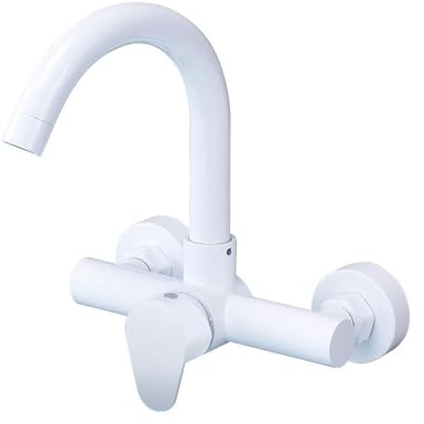 Grifo De Pared Para Lavabo Grifo De Pared Blanco De Acero Inoxidable 304 Lavabo Frío Y Caliente Lavabo De Cocina Para Balcón Lavabo Plegable Universal Estilo Curvo
