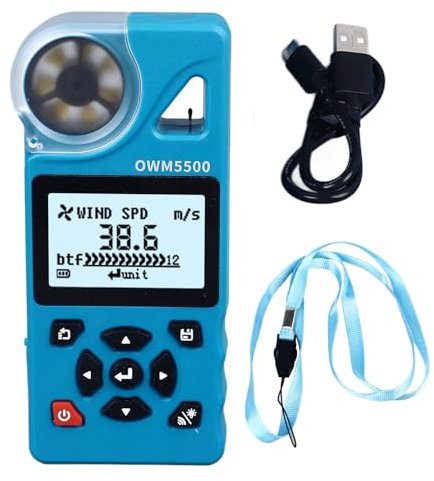 Anemometro Portatile Misuratore di velocità del , Anemometro Barometro Palmare con modalità di Visualizzazione Grafica del Profilo Alare a 7 Pale, Supporta il Controllo