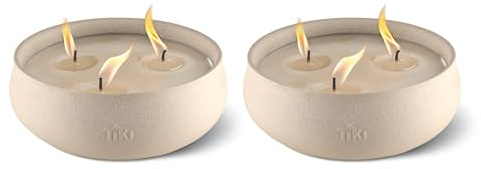 TIKI Citronella Candle 2-Pack – 7-Inch White Wax Bowl with Concrete Finish – Outdoor Decorative Candles for Patio, Deck, Garden, Backyard & Camping