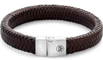 Rebel & Rose Herren-Lederarmband Full Metal Herringbone Braun Matt RR-M0022-S-L 19 cm