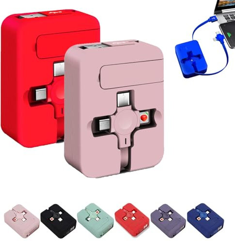 Vasemystic 3 in 1 Usb Fas Charging Cable, Multi Phone Charger Cable 4 in 1 Fast Charge, Data Cable Phone Stand, Retractable Cables for Laptop Tablet Mobile 2 Pcs (D)