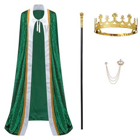 Regenboog Costume de roi pour homme et femme, costume de reine pour adulte, cape de roi en métal, sceptre, costume de seigneur Farquaad, Robe verte, Large