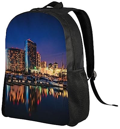 ZaKhs Portland at night Rucksack, bedruckt, 40,6 cm, wasserdicht, leicht, Arbeitstasche, lässiger Tagesrucksack für Damen und Herren, Schwarz , One size
