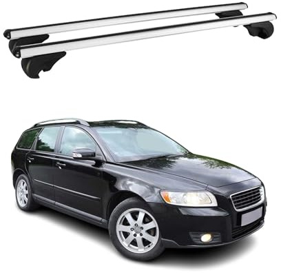 OMAC Dachträger Kompatibel mit Volvo V50 2004-2012 Gepäckträger Grundträger Aluminium Silber 2X
