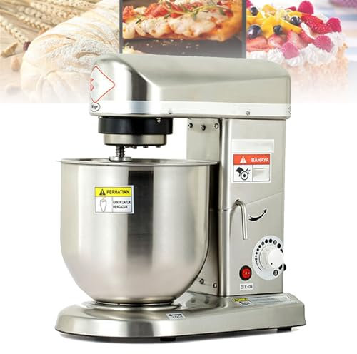 Cashwise Commercial Food Mixer, Stand Mixer Stainless Steel Bowl Heavy Duty Electric Food Mixer with 3 Speeds Adjustable, Perfect for Bakery Pizzeria,StainlessSteel-7L