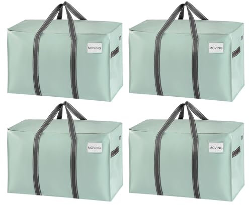 VENO 4 Pack Moving Bags and Large Christmas Storage Bins with lids. Alternative to Moving Boxes, Packing Supplies for College. Extra Large Heavy Duty Totes for Packaging (Shiny Light Green, 4 Pack)