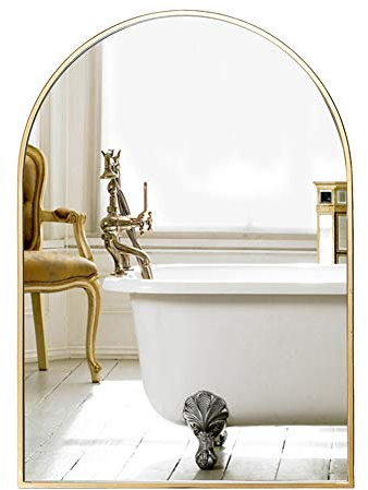 Wall Mirror Bathroom, Arch Vanity Mirror, Black Metal Frame Glass Wall Mirror, 180° High Temperature Paint, High-definition Mirror, Can Be Hung In The Living Room Or Bathroom, Gold