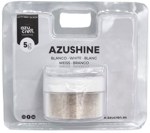 Azucren, Paillette Alimentaire, Paillette Alimentaire cocktail, Poudre Pailletée Comestible, Idéale pour la Décoration de Gâteaux, de Fondants, de Crème au Beurre, 5 Grammes. AZUSHINE (Blanc)