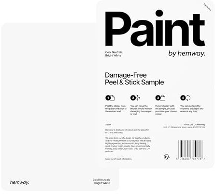 Hemway - Peel & Stick Sample for Our Premium Chalk Paint - Bright White | A5 Damage-Free, Accurate Colour Swatch | Easily Test Our Chalky Matt Shabby Chic Finishes for Interior Furniture & Walls