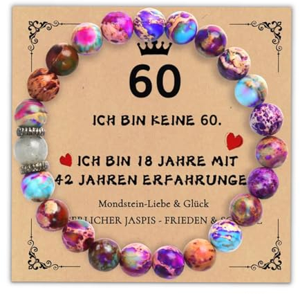 kiimiipa Geschenke Zum 60 Geburtstag FüR Frau,Armband Aus Naturstein Geburtstagsgeschenk FüR Frauen,60. geburtstag,Geburtstagsgeschenk FüR Mama Schwester Oma Freund Mit Karte Und Geschenkbox (60)