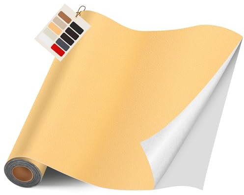 Kunstleder Selbstklebend, 40x400cm Leder Reparatur Set für Möbel, Sofa, Autositze, Taschen - Renovierung Kit (Beige Gelb)