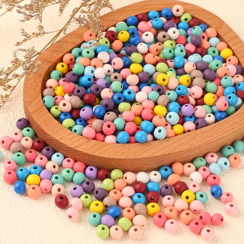 HERZONE 1000pcs runde Holzperlen in bunt Natürliche Holz Perlen zum Auffädeln für DIY Schmuck Herstellung (bunt 8mm)