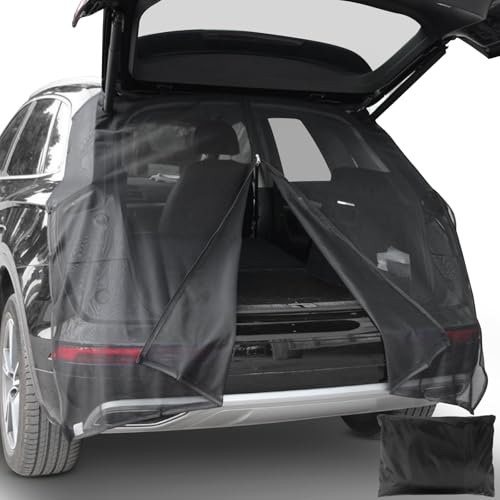 Raxfekro Flügeltür Kofferraumabdeckung Sonnenschutz, Auto Heckklappe Mesh Bildschirm 175 * 150cm, Magnetisch Moskitonetz Heckklappe, Abnehmbarer Auto Trennvorhang für Dach Caravan Camper Van Camping