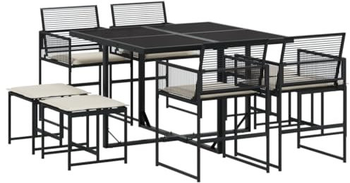 vidaXL Garten Essgruppe 5-TLG., Gartengarnitur mit Kissen, Sitzgruppe für Garten Terrasse, Gartentisch Stühle Gartenmöbel, Schwarz Poly Rattan
