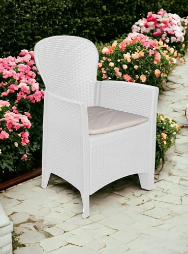 Dmora - Outdoor-Stuhl Como, Gartensitz, Outdoor-Sessel mit Rattan-Effekt, 100% Made in Italy, 59x57h85 cm, Weiß